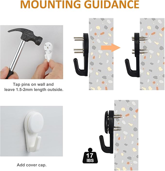 Light Hooks for Concrete Walls: 30 Pack Small Utility Wall-Mount Hangers - Outdoor String Lights Clips - Hanging Decoration Plants Shelves Picture Tapestry Heavy Duty for Wooden Cement Stucco (Black)