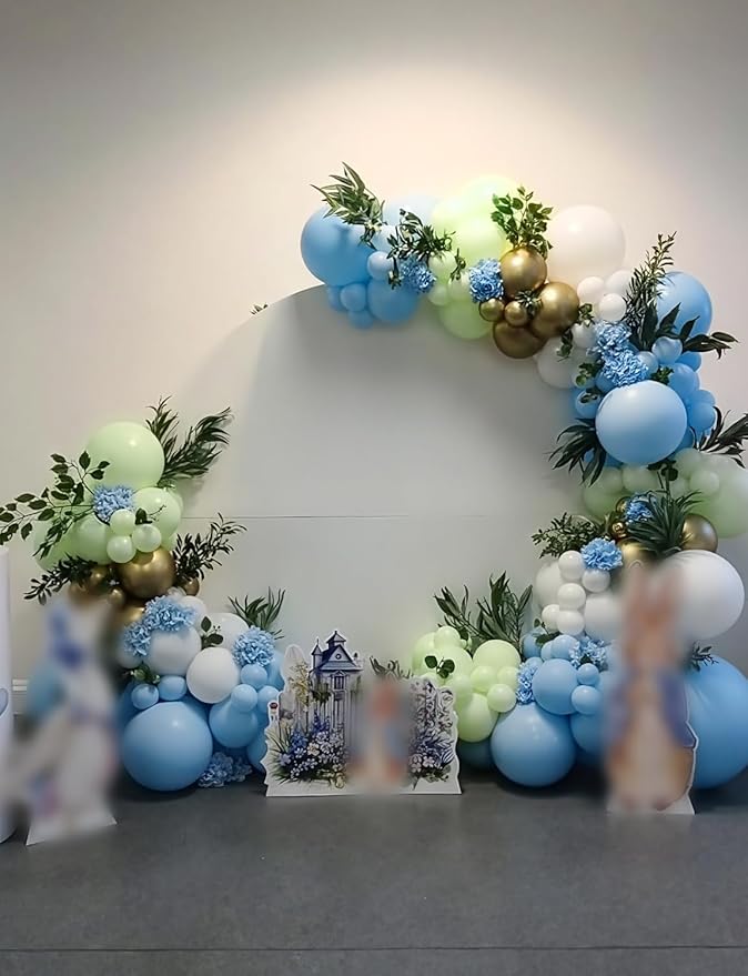 Dusty Blue Green Balloon Garland Arch Kit - Ash Mist Green Balloons Haze Fog Blue Balloons Sand White Gold Latex Balloon for Baby Shower Jungle Safari Woodland Birthday Party Decorations