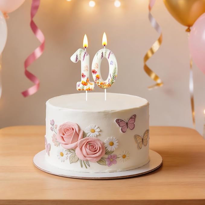 Number 0 Birthday Candle for Cake – Floral Botanical Design with Butterfly Detail – Elegant Cake Topper for Birthday, Garden Party Decoration