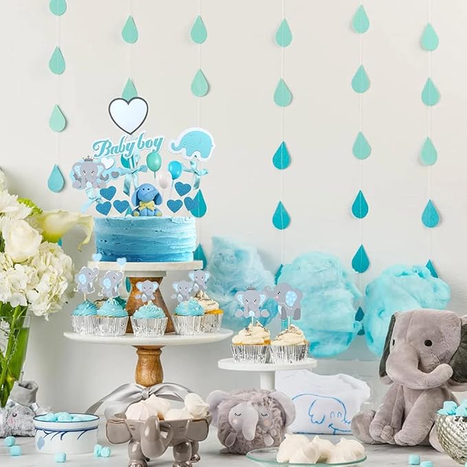 48pcs Blue Elephant Cupcake Toppers, Double Sided It is A Boy Elephant Cupcake Picks, Elephants Cake Cupcake Decorations for Elephants Theme Birthday Baby Shower Little Peanut Party Supplies