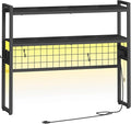HOOBRO Desktop Bookcase, 37.4" Large Desk Shelf, 2-Tier Desktop Organizer, Wooden Office Storage Rack with Outlets, Display Shelf Rack with Light Strip, Desk Hutch for Office, Black BB13UDSJ01