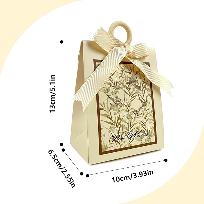 20PCS Mini Gift Bags, Bird & Flower Goodie Bags with Ribbon Handle for Party Favors Treat Boxes Wedding Bridal Baby Shower Birthday Party Presents 3.9"x2.6"x1.4"(Ivory White)