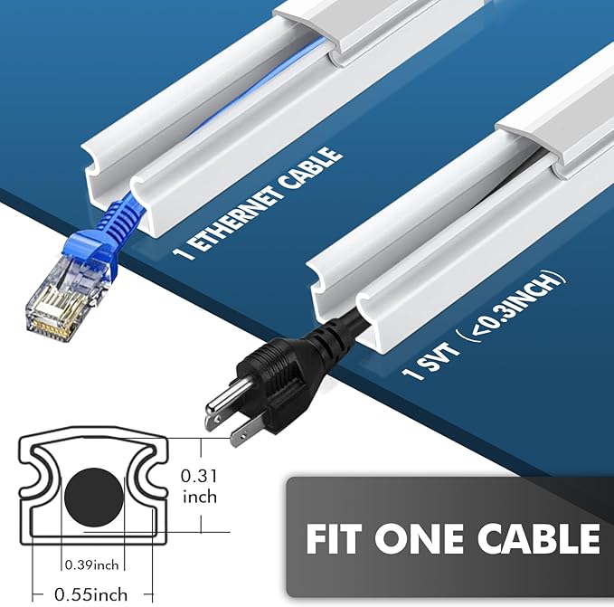 shinfly 86.9in Cord Hider Kit, Paintable Cable Raceway for Wall Mounted TV, Cord Covers for Wires on Wall, Wire Hider for TV Cables, White, 0.59” W x 0.35” H (14.5in x 6-Pack)