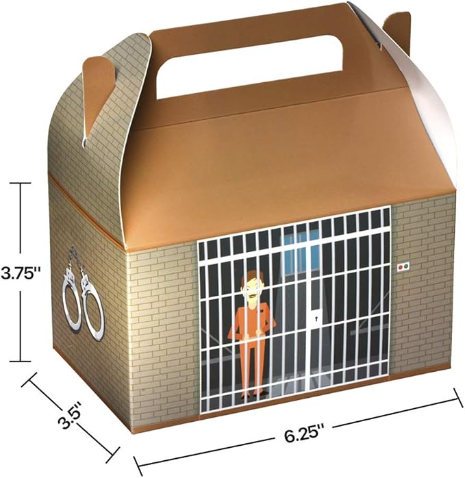 Hammont Paper Treat Boxes - (10 Pack) - Party Favors Treat Container Cookie Boxes Cute Designs Perfect for Parties and Celebrations 6.25" x 3.75" x 3.5" (Prison)