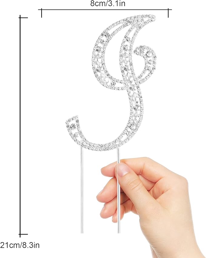 LINGPAR Letter I Cake Topper Rhinestone Crystal Silver Letter for Wedding or Anniversary Birthday Party Decoration Supplies