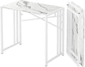 Lutown-Teen 35 inch Folding Small Desk, Writing Gaming Computer Camping Desk for Small Spaces, No Assembly Required Home Office Table, White Marble
