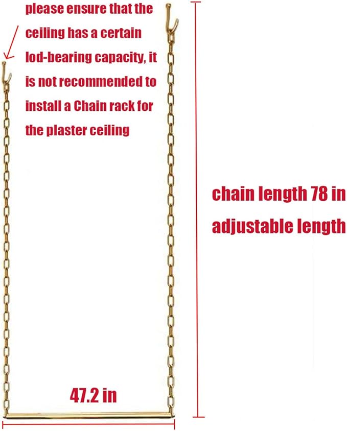 2 Pcs Creative Adjustable Height Clothing Storage Chain Garment Rack, Wedding Dress Hanging Rack, Boutique Clothes Store Display Shelf, Bathroom Organization Towel Rack (Gold, 47.2" L)