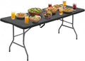 FDW 6FT Plastic Folding Table, Portable with Carrying Handle Perfect for Indoor, Outdoor, Party, Dining, Wedding, Events, Camping, Black Ratten