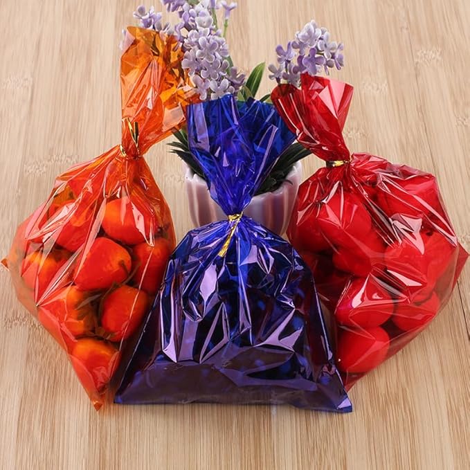 CC wonderland zone Black Cellophane Treat Bags - 50 Pack Gift Cello Plastic Bags with Ties,for Candy Cookie Goodie Party Favors,6x9 inch
