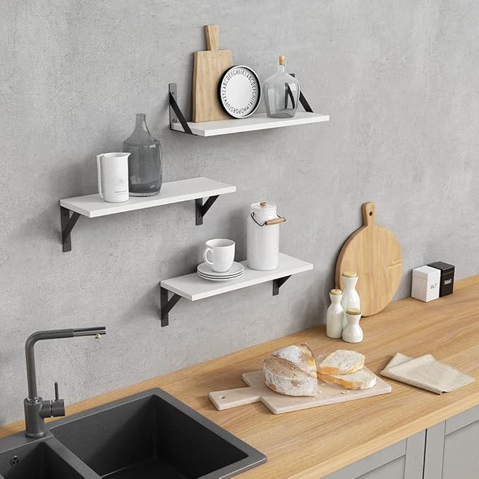 Forbena White Floating Shelves for Wall Decor Set of 3, 17 x 6 Inches Bathroom Shelf Over Toilet, Small Modern Mounted Shelves for Kids Bedroom Nursery Office Living Room Books Picture Frames