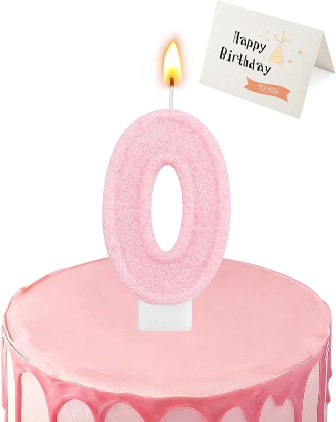 Birthday Candles for Cake, Pink Number Candles, Cake Candles with Greeting Card for Birthday Party Wedding Anniversary Celebrations (Bright Pink 0 Candle)
