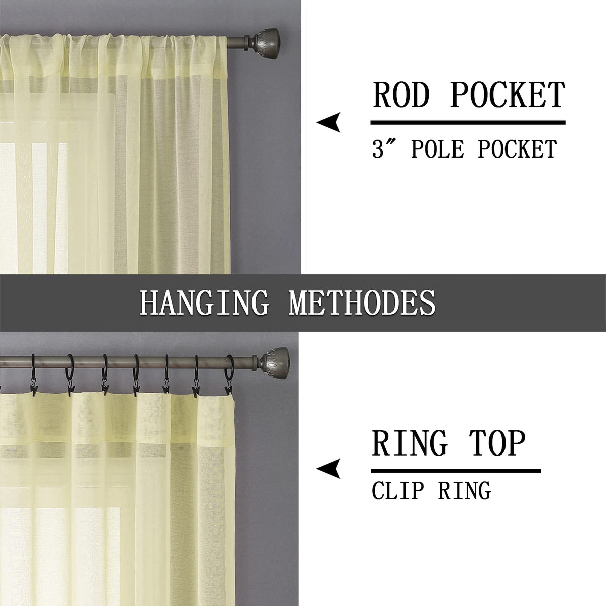 Sheer Curtain Linen Textured Bedroom Curtains Sheer Light Filtering Rod Pocket Voile Curtain for Living Room (2 Count)