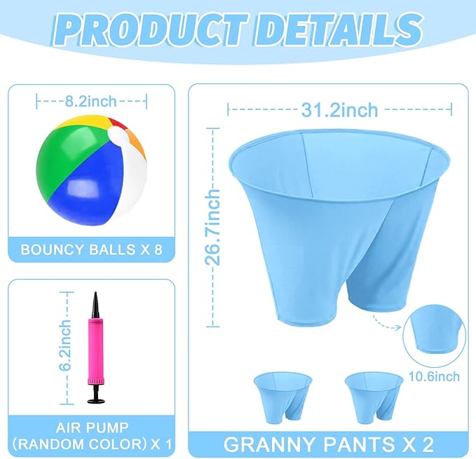 Granny Pants Game with Bouncy Balls and 1 Air Pump (Random Colors), Granny Pants Outdoor Game Baby Shower Funny Party Game for Adults & Families, Big Pants Ball Game Granny Pants Yard Game