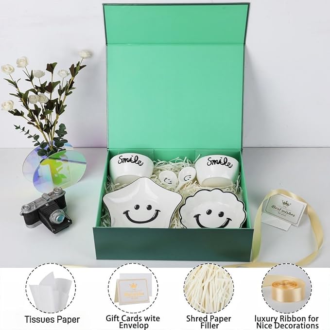 UoeRing 1 Pcs Green Gift Box Large 13.5x11.8x4.7 inch Luxury Gift Box for Presents with Magnetic Closure Lid Collapsible,Birthday,Christmas,Contains Card, Ribbon, Tissue Paper,Shredded Paper Filler
