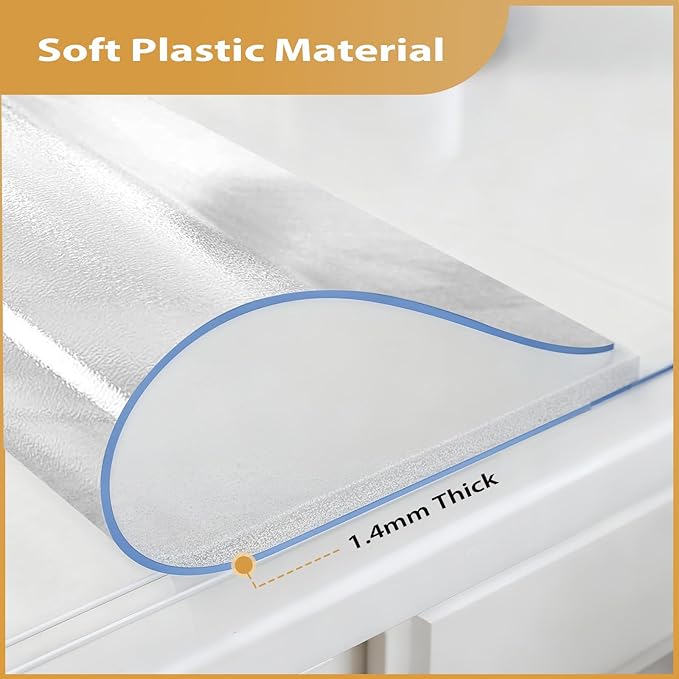 Frosted Table Protector 42 x 42 Inch, 1.4mm Thick Waterproof PVC Plastic Table Cover, Durable Table Pad for Dining Room, Kitchen, Writing Desk, and Coffee Tables