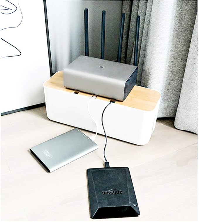 Cable Management Box| Power Stripe Organizer|Cord Organizer Box| Hide and Conceal Power Strips and Electrical Cords from TVs, Computers, and Desks| Keep Pets Safe (White Large)