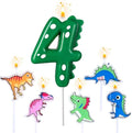 Number 4 Dinosaur Birthday Candles Set, Dino-Themed Cake Candle 4 2.75 Inch Green with 5Pcs Dinosaur Candles for Birthday Parties Celebration