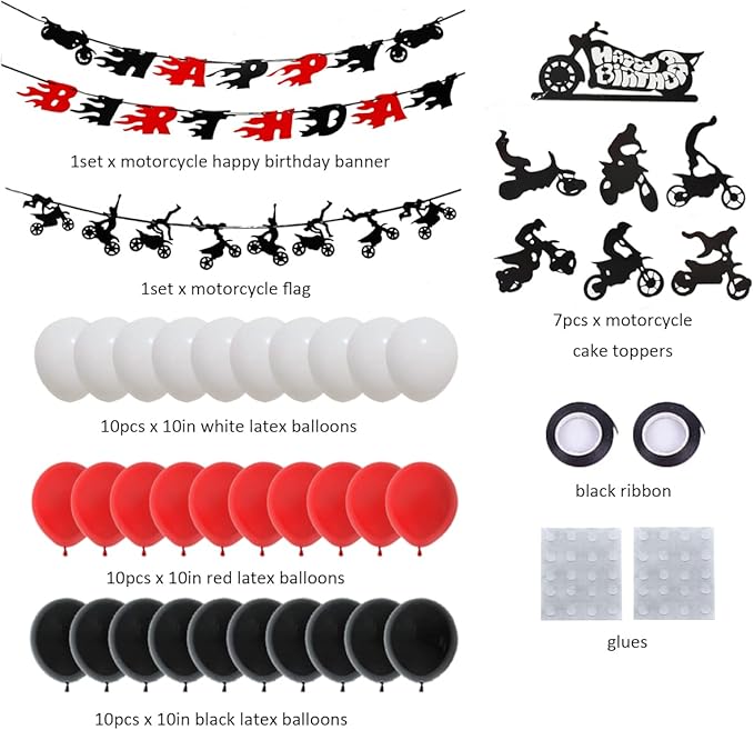 60 Pieces Dirt Bike Party Decoration Supplies - Banner, Cake Cupcake Topper for Motocross Themed Birthday - Man or Boy Riding Room Wall Decoration Motorcycle