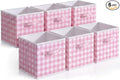 Yalikop 6 Pcs Pink Checkered Cube Storage Bins, 11 Inch Fabric Gingham Classroom Storage Bins Organizer with Handle Preppy Collapsible Cubby Basket for Classroom Home Nursery Playroom Bedroom