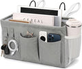 1pc Bedside Caddy Organizer with Hooks, No-Sagging Canvas Hanging Bed Pocket with Water Bottle Holder, Bedside Storage for Dorm Room Essentials, Bunk Bed Accessories, Hospital Bed Rails & Crib (gray)