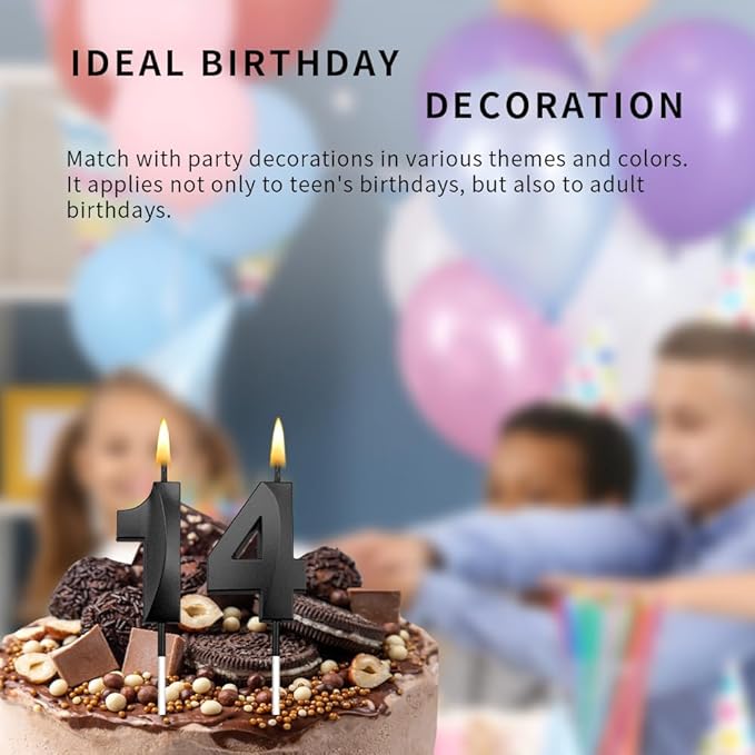 14 Candle for Boy 14 Birthday Candle Black Candles 14 Candles for Cakes Happy 14th Birthday Decorations for Girls Black Birthday Decorations 14th Birthday Cake Topper