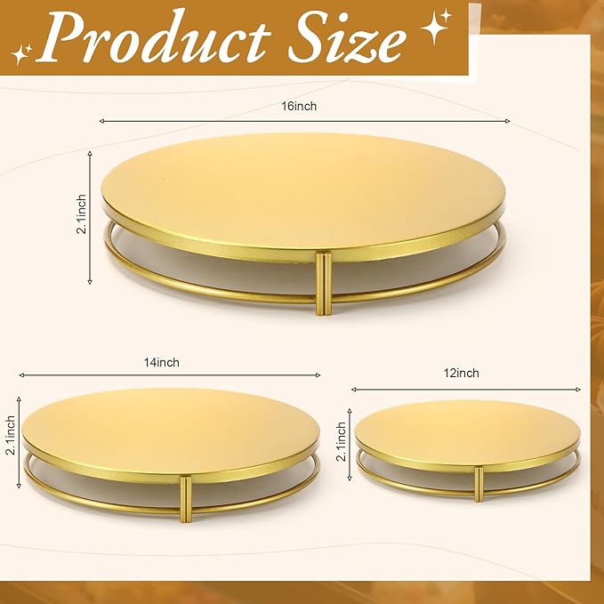 Wenqik 3 Pack Gold Cake Stands 16'' 14'' 12'' Round Metal Cupcake Display Stands Dessert Trays Table Decoration Cookies Serving Plates with Modern Design for Wedding, Birthday, Party, Celebration
