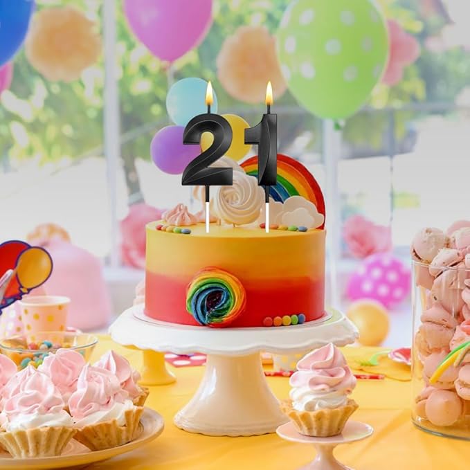 21st Birthday Candles 21st Birthday Decorations for Him 21 Candles for Cake Happy 21 Birthday Cake Topper 21 Candle / 12 Candle 21 Topper 21st Decorations Black Birthday Candles