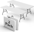 Folding Table 2 Pack, 8FT Folding Table Portable with Built-in Handle, Heavy Duty Plastic Table with Steel Legs Supports to 300lbs, Suitable for Party, Camping, Events Indoor&Outdoor Use, White