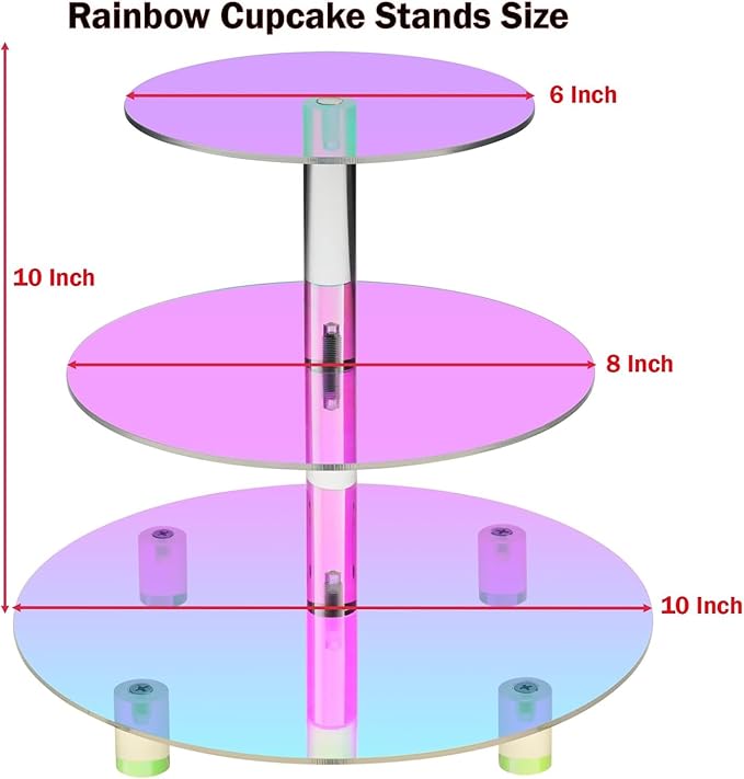 3 Tier Iridescent Acrylic Cupcake Stand, Round Dessert Display Tower for Baby Shower, Birthday Party, Tea Party and Wedding