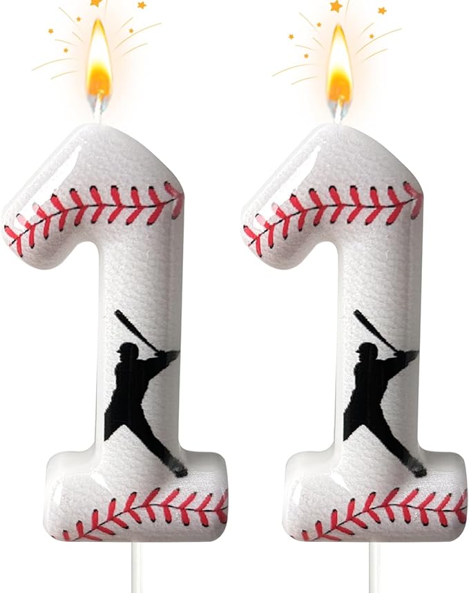 Baseball Birthday Number Candle, Number Candles for Cake Topper, Ideal Birthday Parties Cake Decor, Wedding Anniversary and Other Celebrations (Candle 11)