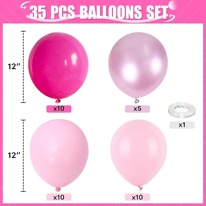 HILAVO Pink Mixed Balloons Set, 12 Inch Hot Pink Pastel Light Baby Pink Metallic Pink Latex Balloons Party Balloons for Women Girls Birthday Baby Shower Princess Anniversary Party Decorations
