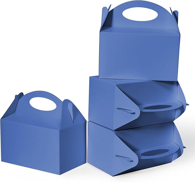 Shallive 25 Pcs Small Party Treat Boxes, 6 Inch Candy Cookie Goodie Gift Bags Gable Box for Kids Birthday Party, Blue