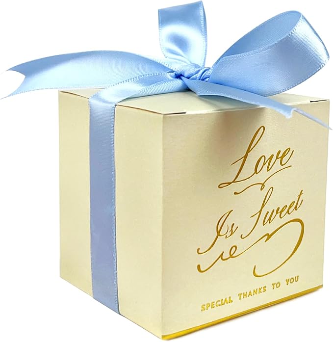 30PCS Small Gift Boxes, White Gift Box with Ribbon Wedding Party Favor Boxes Fancy Candy Gift Boxes with Lids for Anniverary Birthday Valentine's Day Packaging Presents 2.6x2.6x2.6 inch(S,Blue)