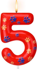 Conelist Number 5 Dog Paw Birthday Candles Dog Toppers Candles Blue Yellow and Red Numeral Birthday Cake Topper for 5 Year Old Boy Girl Paw Party Decoration Party Supplies