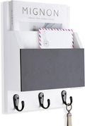 Key and Mail Holder for Wall Mount, Entryway Mail Holder with 2 Slot, Key Holder with 3 Sturdy Hooks for Coat, Dog Leash, Decorative Key Rack (8.86”W x 11.42”H x 3”D) (White)