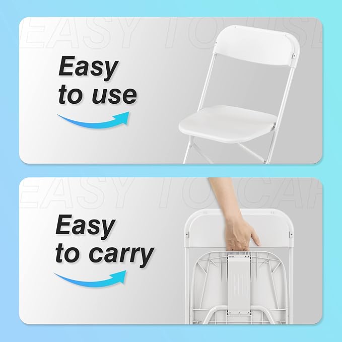 Allpop 5 Pack Plastic Folding Chair, 300lb Capacity, Portable Commercial Chair Seat with Steel Frame for Wedding Party Office Indoor Outdoor Events, Stackable, White