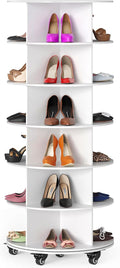 SpaceAid Spinning Shoe Rack with Wheels, 6 Tier Rotating Organizer Shoe Tower Lazy Susan with Thick Bottom, 360 Display Revolving Storage Shelf, Round Circular Rotate Organization, White