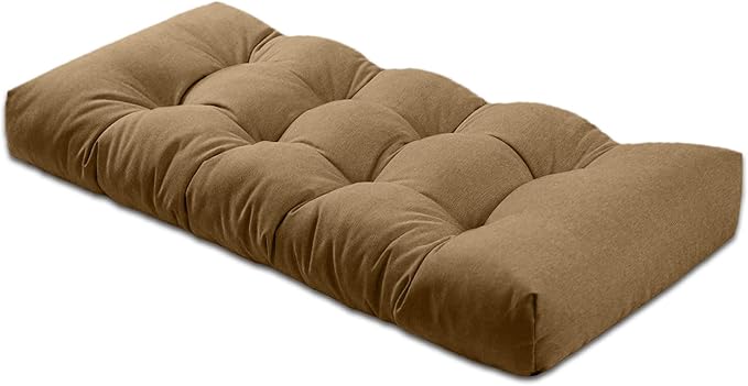 Bench Cushion 48 inches,Indoor/Outdoor Non-Slip Tufted Cushions, Premium Waterproof Linen, Soft Piano Sofa Cushions, Entryway Storage, Bay Window, High-Density Memory Foam(Coffee-48x16x4in)