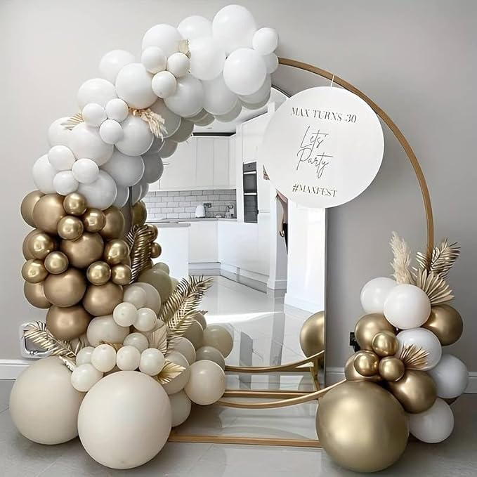 Sand White Gold Balloon Arch Kit, White Beige Chrome Gold Balloons Cream Balloons Metallic Gold Balloon for Boho Neutral Wedding Bridal Shower Birthday New Year Decorations.
