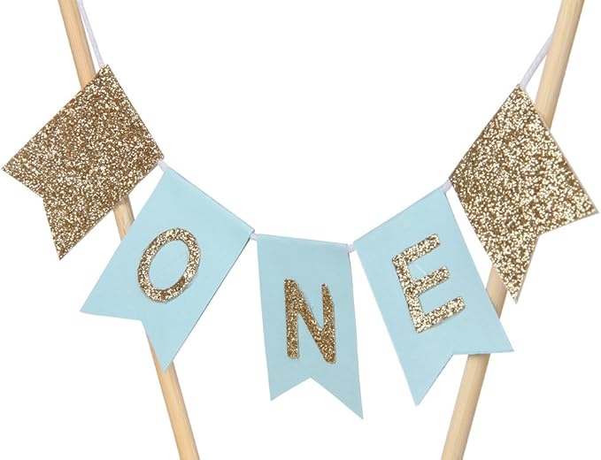 Handmade “ONE” Birthday Cake Topper - Baby Shower, 1st First Birthday Cake Bunting for Baby Boy Party Supplies