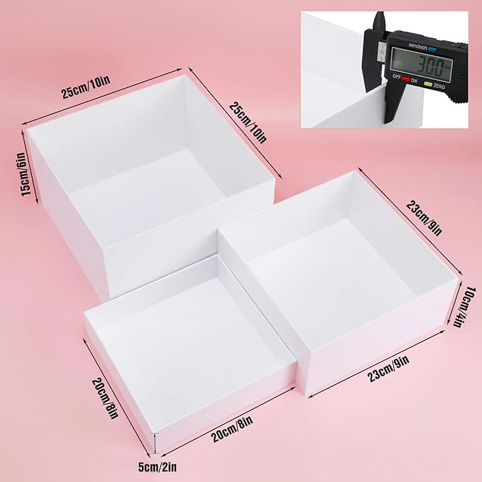 3Pcs White Acrylic Buffet Risers, 10" 9" 8" Food Display Risers for Buffet Table, Hollow Bottoms Nesting Boxes for Party, Dessert, Cakes, Catering, Jewelry, Collectibles Display Supplies