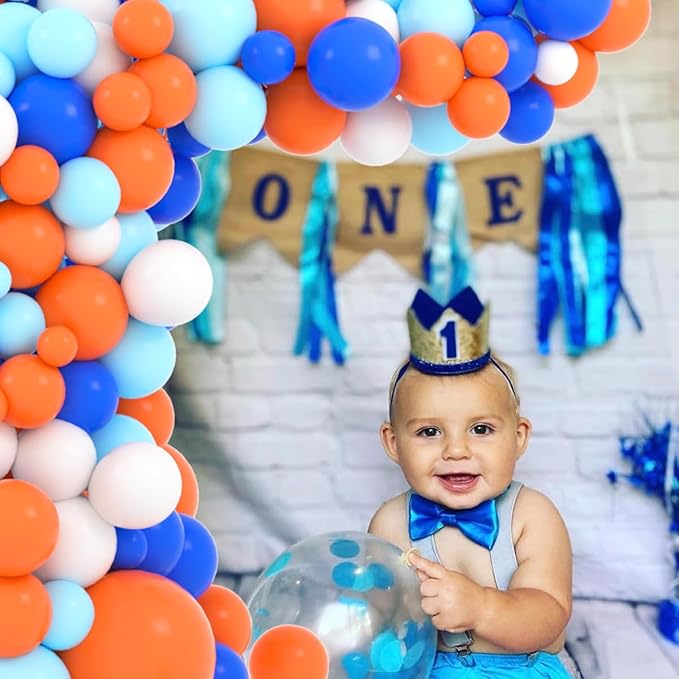 Blue, Orange, White Balloons Garland Arch Kit - Royal Blue and Orange Balloons White Balloons for Birthday Baby Shower Retirement Engagement Graduation Prom Party Decorations