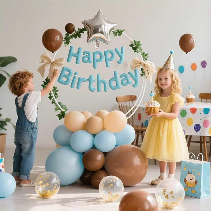 Blue and Brown Balloon Arch Kit, 127pcs Nude Coffee Blue and Brown Balloons in Different Sizes for Bear Baby Shower Decorations Gender Reveal Boys Birthday Party Decorations