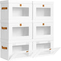 Homsorout Medium Fabric Storage bins - Closet Shelf Organizer with Open Window, 6 Pack Closet Baskets for Shelves, Stackable Decorative Boxes for Home, Dorm, White, 13.7" x 9.8” x 9.8"
