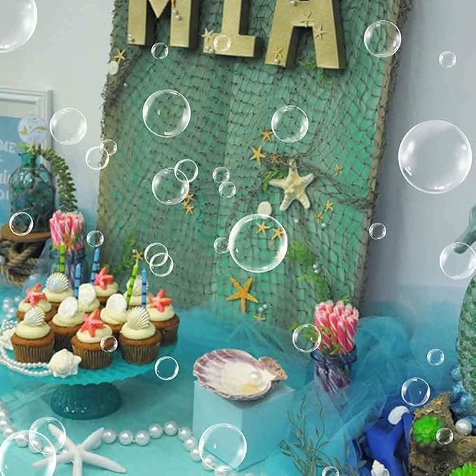 54Pcs Clear Flat Bubble Cake Decorations For Under Sea Party Favors Children's Party Supplies Ocean Baby Shower Mermaid Bubble Cupcake Toppers