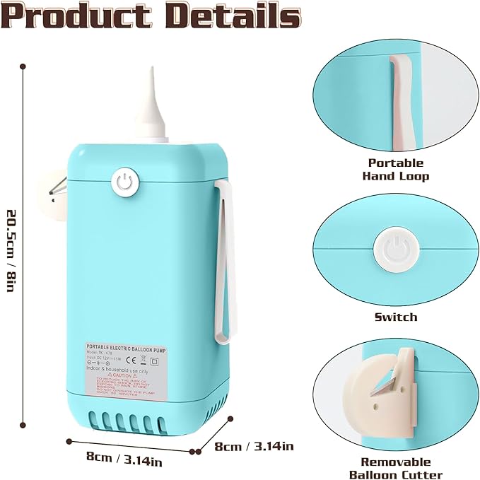 Electric Balloon Pump,4-in-1 Portable Electric Air Balloon Blower Machine for All Balloons, Air Pump for Sports Balls, Inflator& Deflator for Inflatables