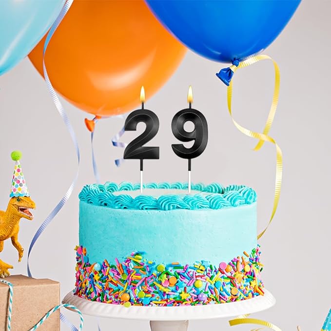 29th Birthday Candles 29 Candles for 29th Birthday Decorations for Boys Happy 29 Birthday Cake Topper Black Birthday Candles Black Number Candles (29)