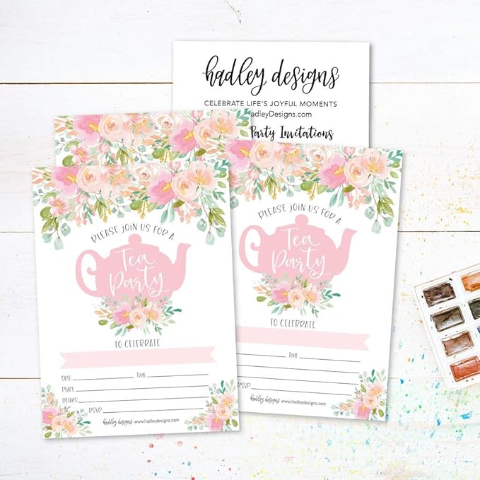 Hadley Designs Kids Birthday Invitations Girl Princess Theme - 25 Princess Birthday Party Invitations For Girls, Royal Invites For Girls, Cute Tea Party Supplies, Made in USA