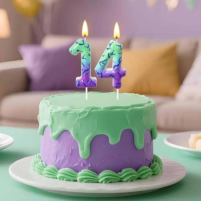 Number 4 Birthday Candle for Cake – Purple Green Gradient Number Candle with Mystic Rune Pattern, Decorative Cake Topper for Anniversary & Celebration