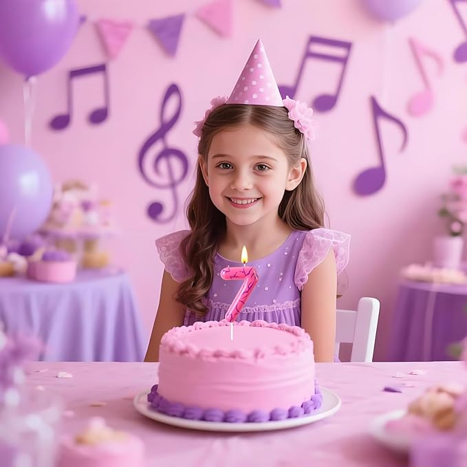 Number 7 Birthday Candle for Cake – Pink Gradient Number Candle with Mystic Rune Pattern, Decorative Cake Topper for Anniversary & Celebration